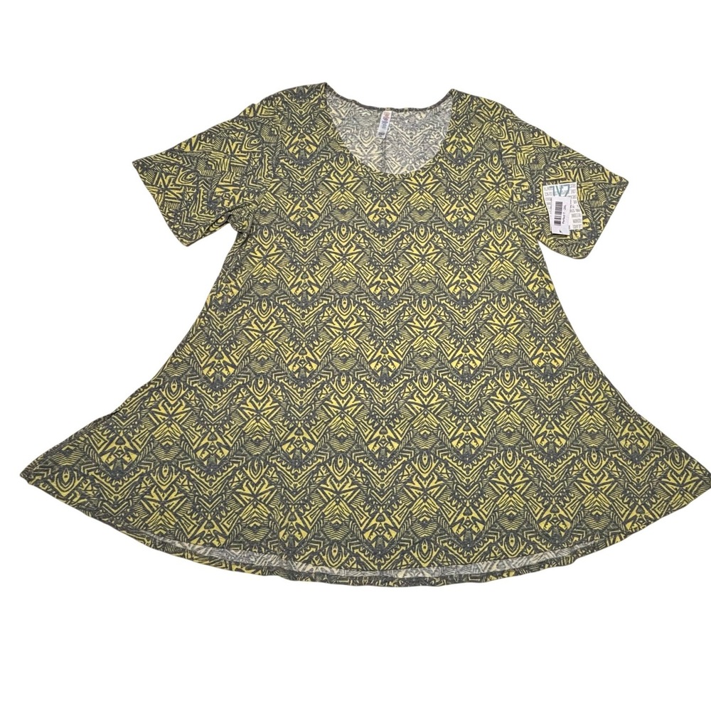 LuLaRoe Womens Top‎ 2XL Perfect T Cotton Rayon Gray Yellow Tribal Aztec XXL NWT